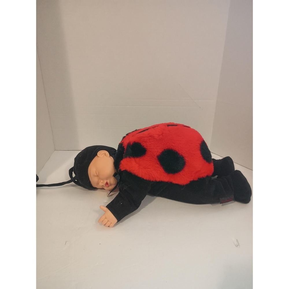 Anne Geddes Ladybug Baby Plush Doll 1998 Unimax Sleeping Beanbag Red Black 9 in